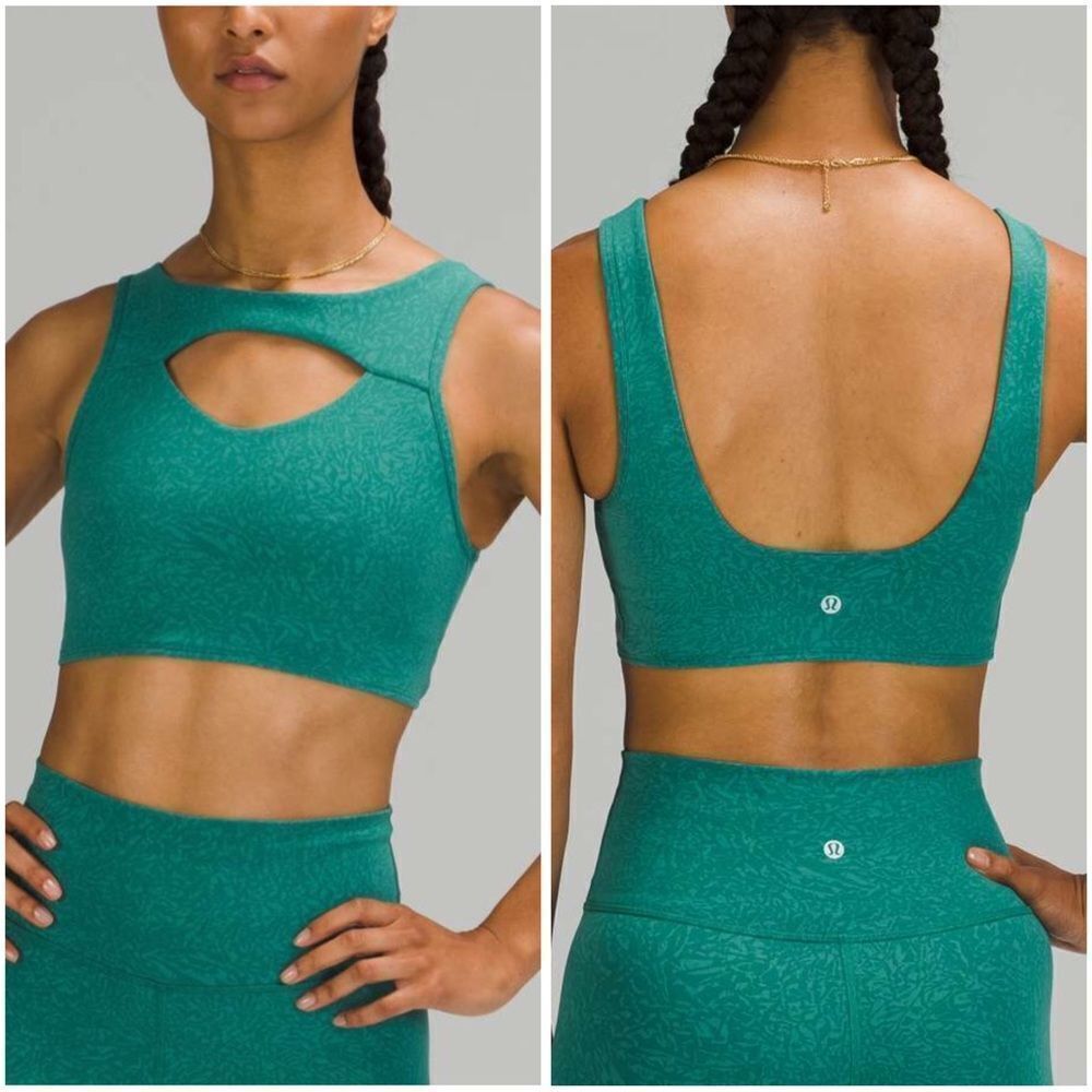 Lululemon Womens Everlux Cut-Out Teal Lagoon Medium Support Train Bra Size 6